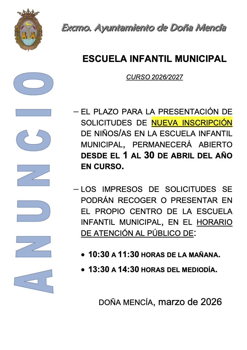 SOLICITUDES DE NUEVA INSCRIPCIÓN ESCUELA INFANTIL MUNICIPAL